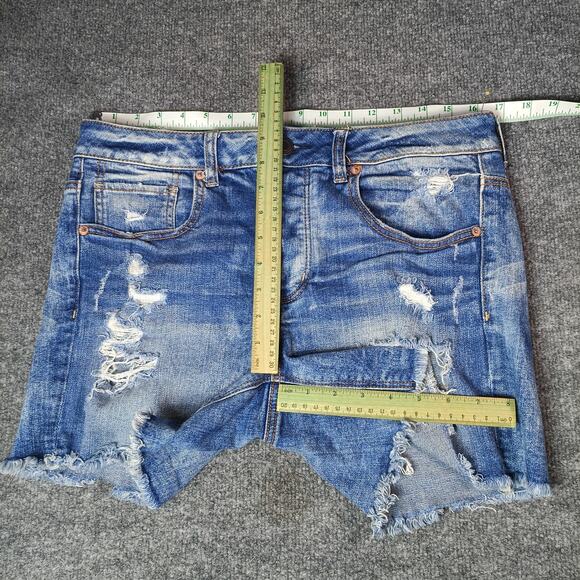 American Eagle Cut Off Denim Shorts Women Size 8 Distressed Tomgirl Button Fly - Picture 4 of 11